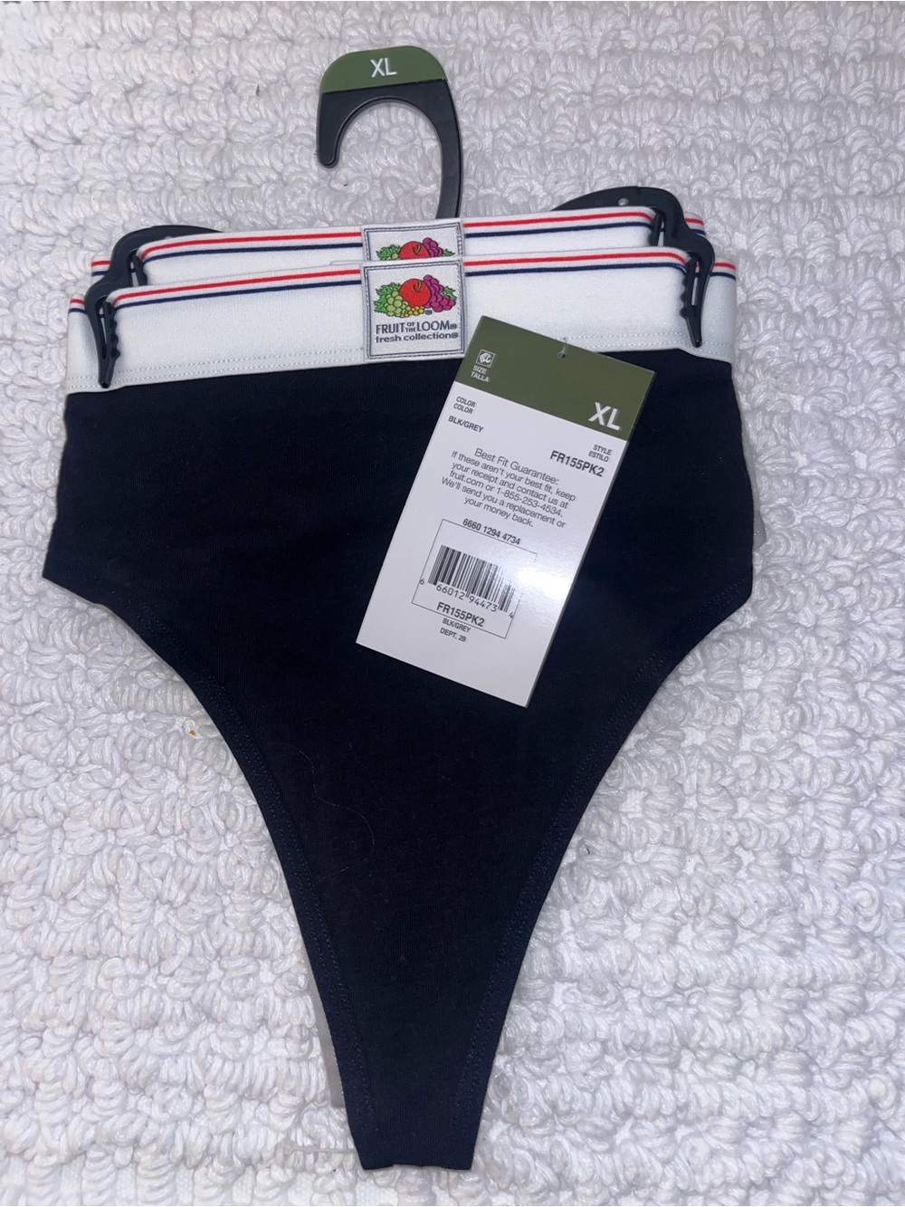Fruit of the Loom Women's Black High-Cut tong - 2 Pack